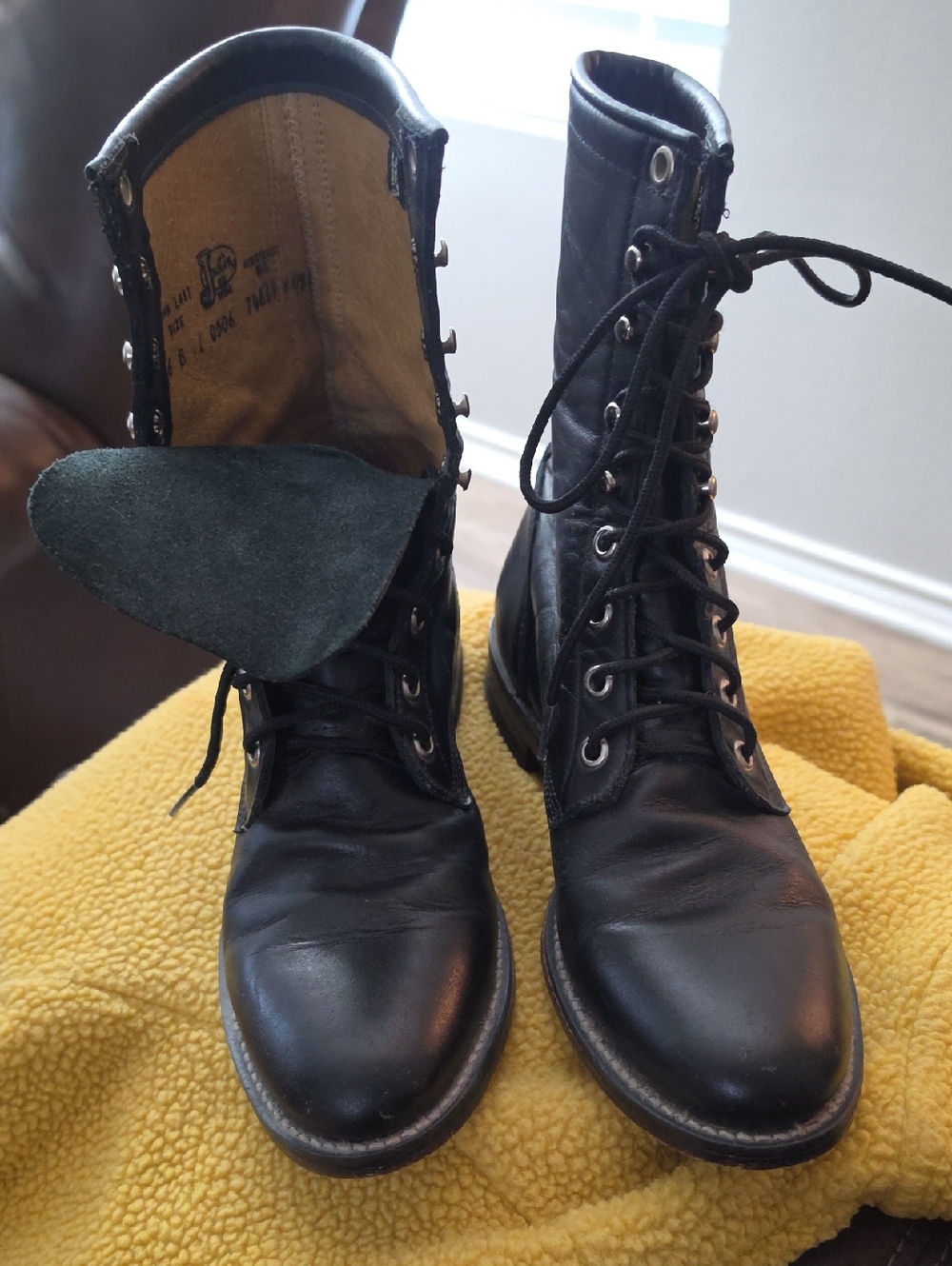 Black Leather Lace-Up Boot with Tan Interior